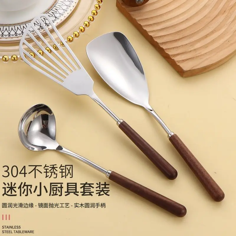 Walnut Mini Spatula Cooking Household Stainless Steel 304 Food Grade Spoon Set Simplicity Kitchen Utensils Wooden Handle Spatula Walnut Mini Spatula Cooking Household Stainless Steel 304 Food Grade Spoon Set Simplicity Kitchen Utensils Wooden Handle Spatula