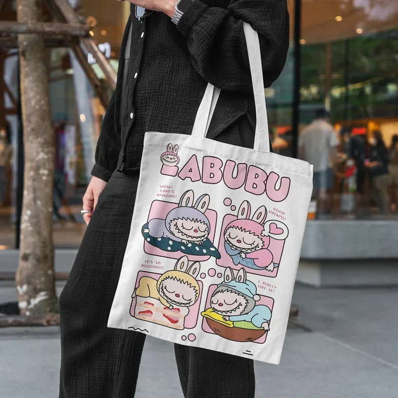 Labubu Monster Canvas Tote Bag - Cute Cartoon Shoulder Bag for Women, Girls, Students | Lisa Collection Casual Handbag