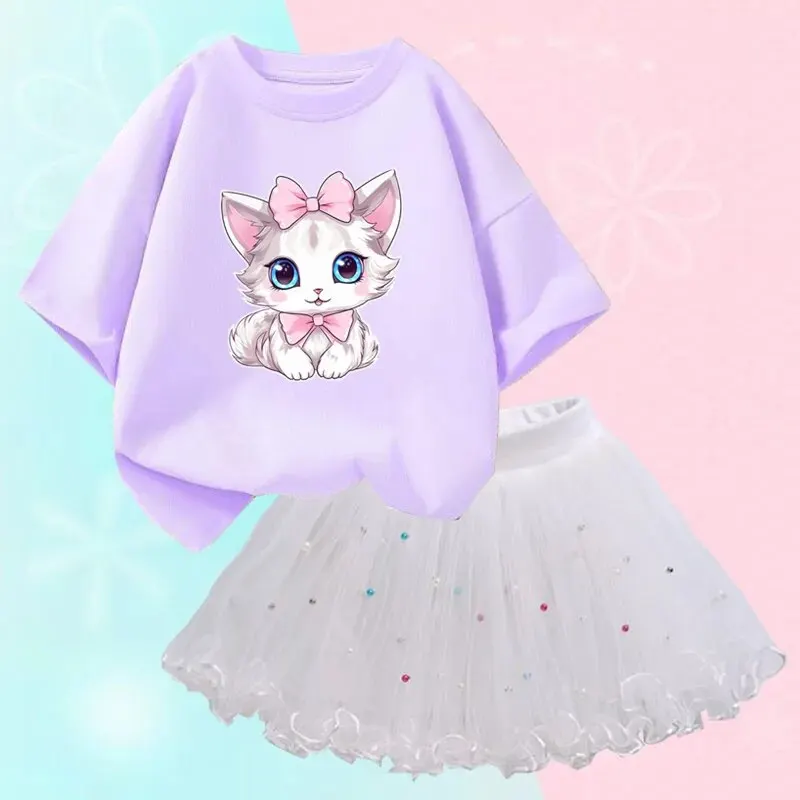 Cute Summer Girls Outfits Cartoon Cat T-shirt and Tutu Skirt 2pc/Set Girl Princess Clothes Suit Children Birthday Clothing Cute Summer Girls Outfits Cartoon Cat T-shirt and Tutu Skirt 2pc/Set Girl Princess Clothes Suit Children Birthday Clothing