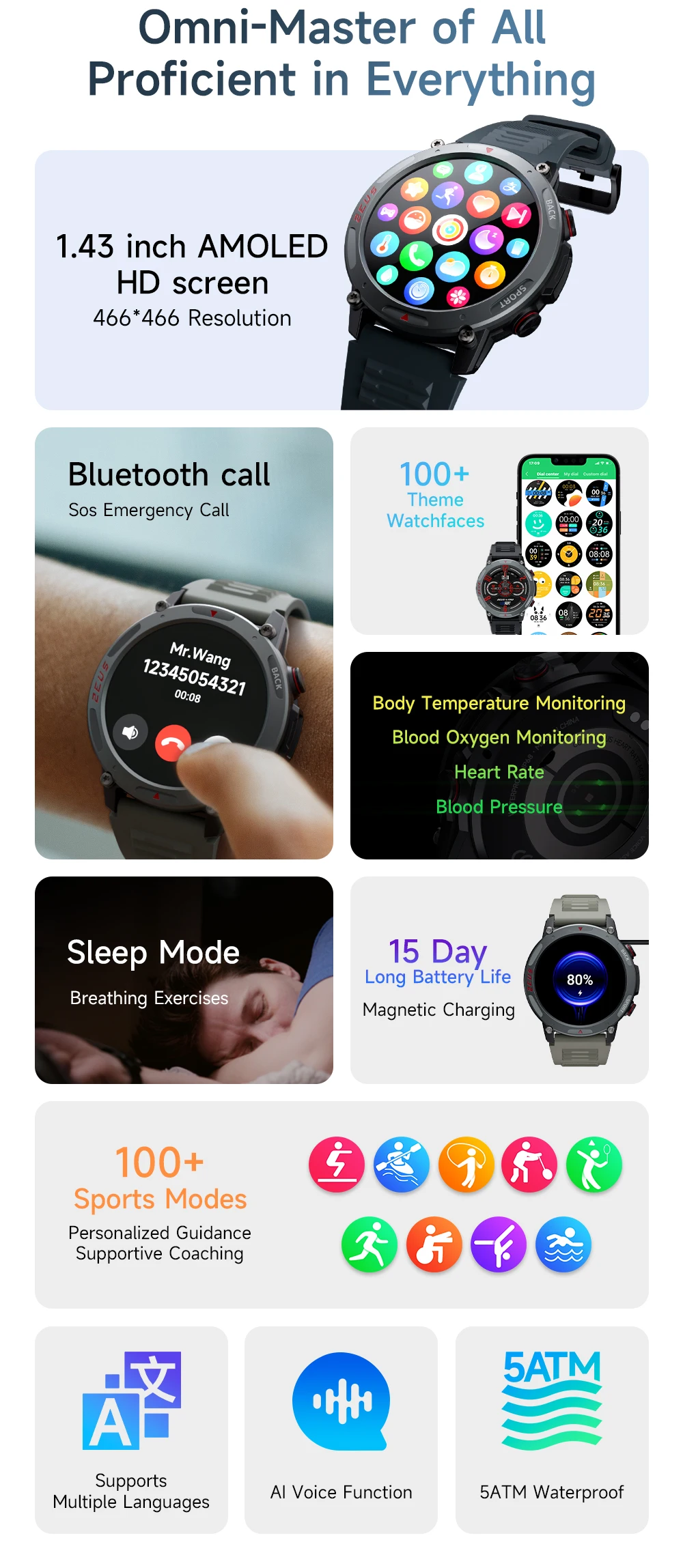 LOKMAT ZEUS 4 PRO Smart Watch 1.43 Amoled Round Screen BT Calls Smartwatches Fitness Tracker Heart Rate Monitor for Smart Phone