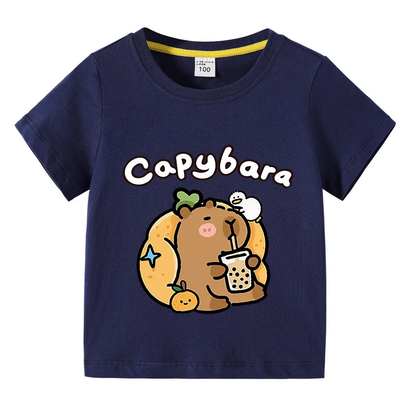 Children Cotton T-shirt Kids Capybara T-shirt 3-10Years Child Boys Cute Capibara Round Neck Tops Tee Kids Clothes For Summer