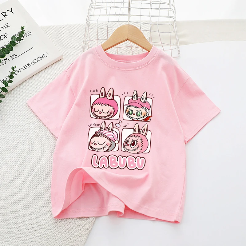 Labubu Girl Pink T-shirt Cotton Cute Anime Tees Short Sleeve Trend Kawaii Cartoon Kids Casual Street Clothes Party Birthday Gift Labubu Girl Pink T-shirt Cotton Cute Anime Tees Short Sleeve Trend Kawaii Cartoon Kids Casual Street Clothes Party Birthday Gift