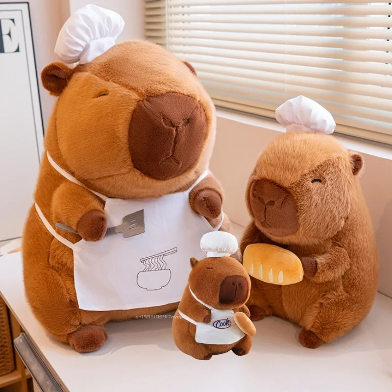 28-50cm Cook Capybara Plush Simulation Baker Kapibala Anime Fluffty Toy Cute Bread Doll Stuffed Animals Soft Doll Xmas Gift