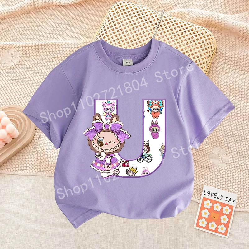 Labubu Letter A-Z Print T-shirt Cotton Summer Outdoor Wear Short Sleeve Girls Clothes Cute Top Cartoon Children Clothing Toddler Labubu Letter A-Z Print T-shirt Cotton Summer Outdoor Wear Short Sleeve Girls Clothes Cute Top Cartoon Children Clothing Toddler