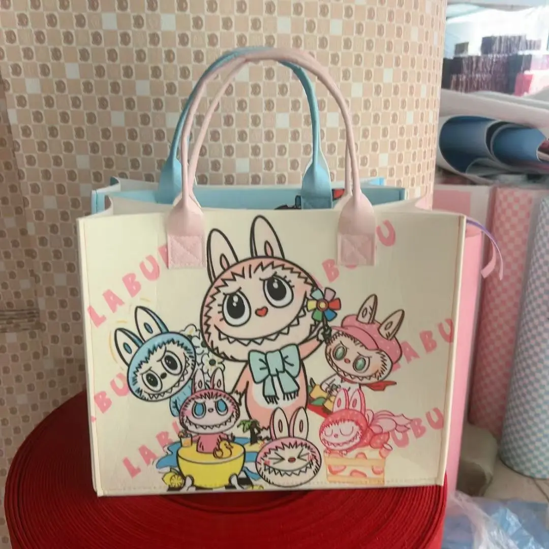 Labubu Creative Cartoon Anime Periphery Cute Print Student One Shoulder Hand Felt Bag Portable Open Large Capacity Travel Bag Labubu Creative Cartoon Anime Periphery Cute Print Student One Shoulder Hand Felt Bag Portable Open Large Capacity Travel Bag