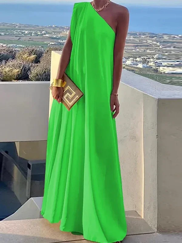 Yeezzi Women's Solid Color Summer One-Shoulder Maxi Dresses 2025 New Loose Asymmetrical Urban Elegant Party Evening Long Dress Yeezzi Women's Solid Color Summer One-Shoulder Maxi Dresses 2025 New Loose Asymmetrical Urban Elegant Party Evening Long Dress