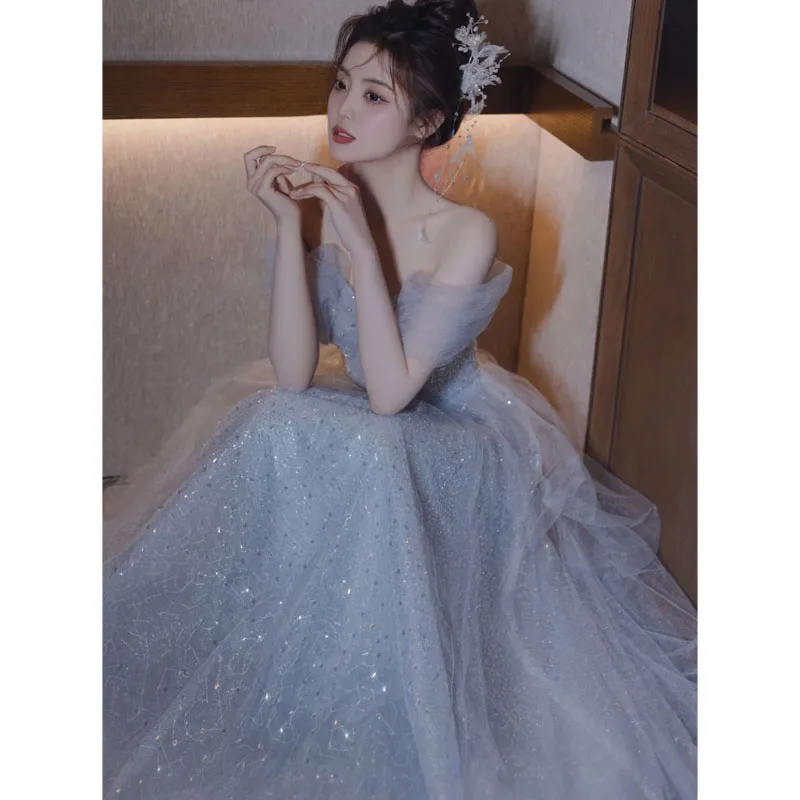 Y2k Evening Dresses Women's 2025 New Summer Banquet Long Dress Slim Sexy Light Luxury Art Test Host Adult Birthday Party Dress