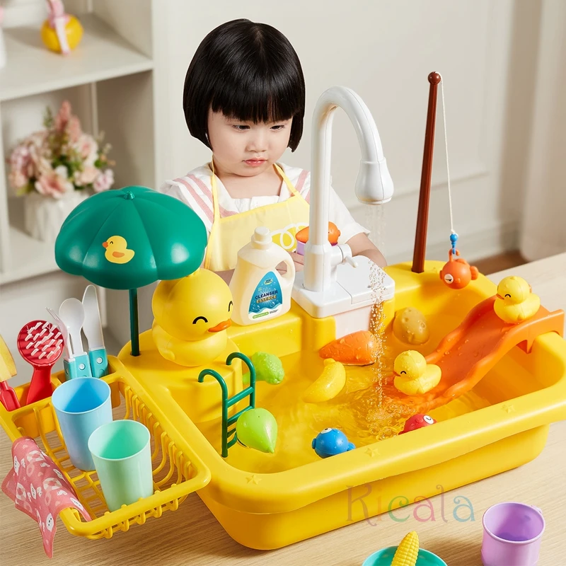 Kids Kitchen Sink Toys Electric Dishwasher Playing Toy With Running Water Pretend Play Food Fishing Toy Role Playing Girls Gift Kids Kitchen Sink Toys Electric Dishwasher Playing Toy With Running Water Pretend Play Food Fishing Toy Role Playing Girls Gift