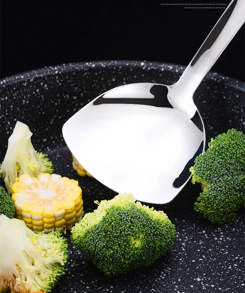 Silver Stainless Steel Soup Spoon Flat Colander Serving Spoon Cake Spatula Leaking Shovel Public Cutlery Set Cooking Utensil Silver Stainless Steel Soup Spoon Flat Colander Serving Spoon Cake Spatula Leaking Shovel Public Cutlery Set Cooking Utensil