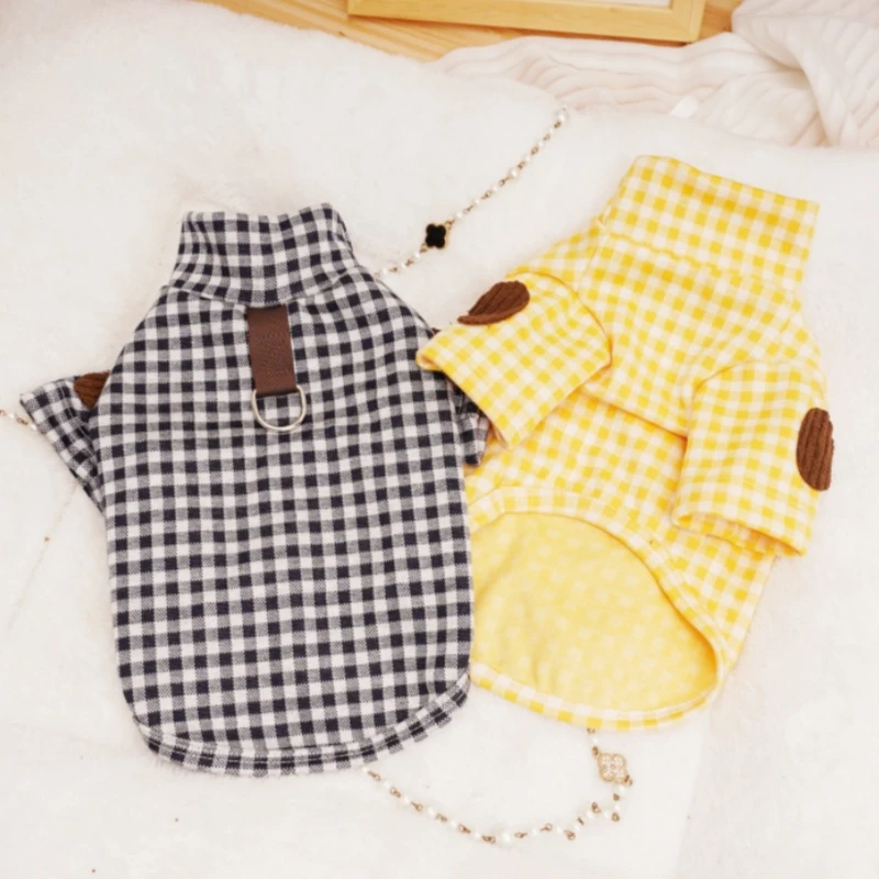Soft Cotton Pet Dog Clothes Warm Dog Plaid Shirt Luxury Puppy Pullover Autumn Cat Shirt Cute Solid Pet Costume Chihuahua Clothes