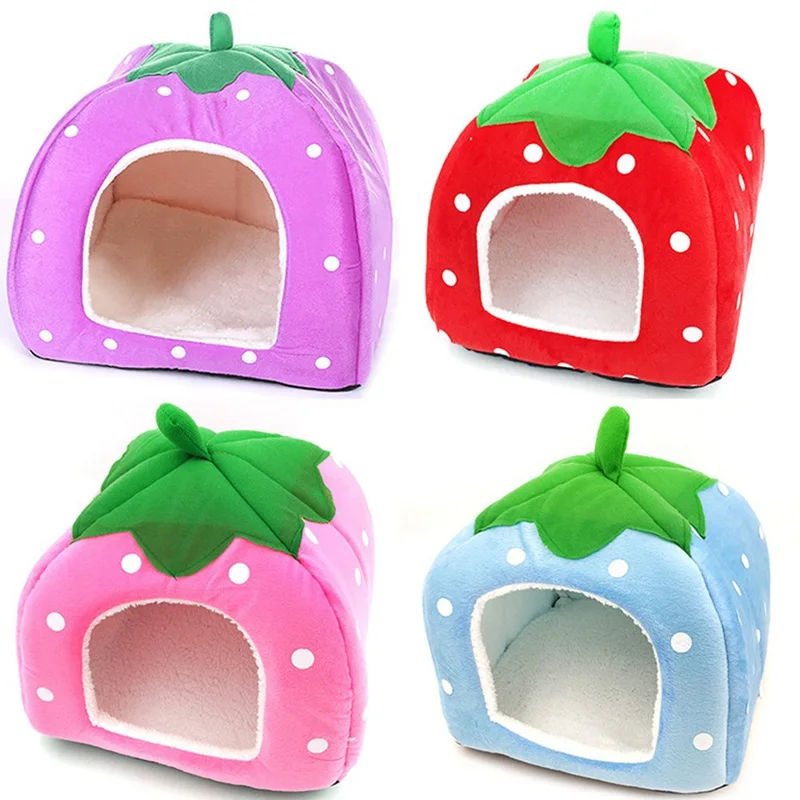 Strawberry Hamster House Guinea Pig Hideout Small Animal Bed Hideaway Hide Hut Cage Accessories for Autumn Winter