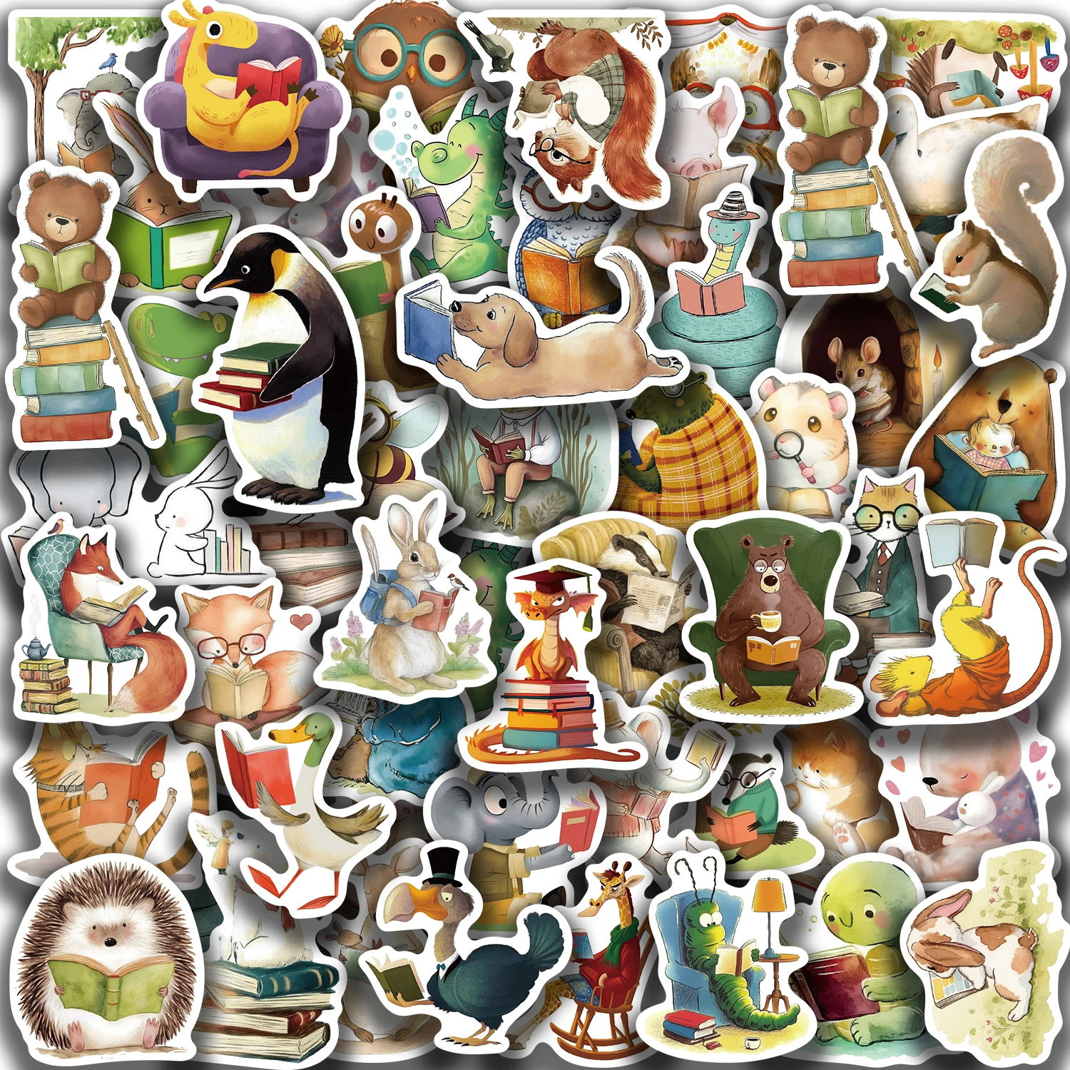 50PCS Animal Bookish Reading Sticker For Scrapbooking Korean Stationery School Supplies Aesthetic Children's Decoration 50PCS Animal Bookish Reading Sticker For Scrapbooking Korean Stationery School Supplies Aesthetic Children's Decoration