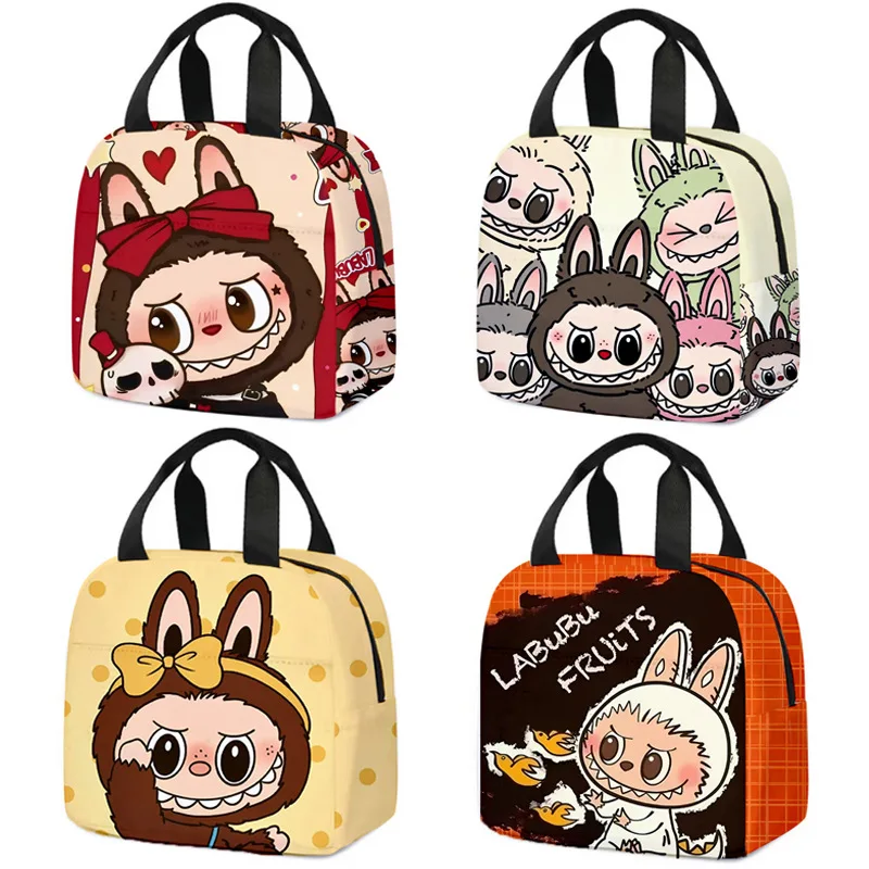 New Labubu Kawaii Handheld Insulated Bag Cooler Bag Cartoon Kawaii Lunch Bag Portable Lunch Box Outdoor Storage Bag