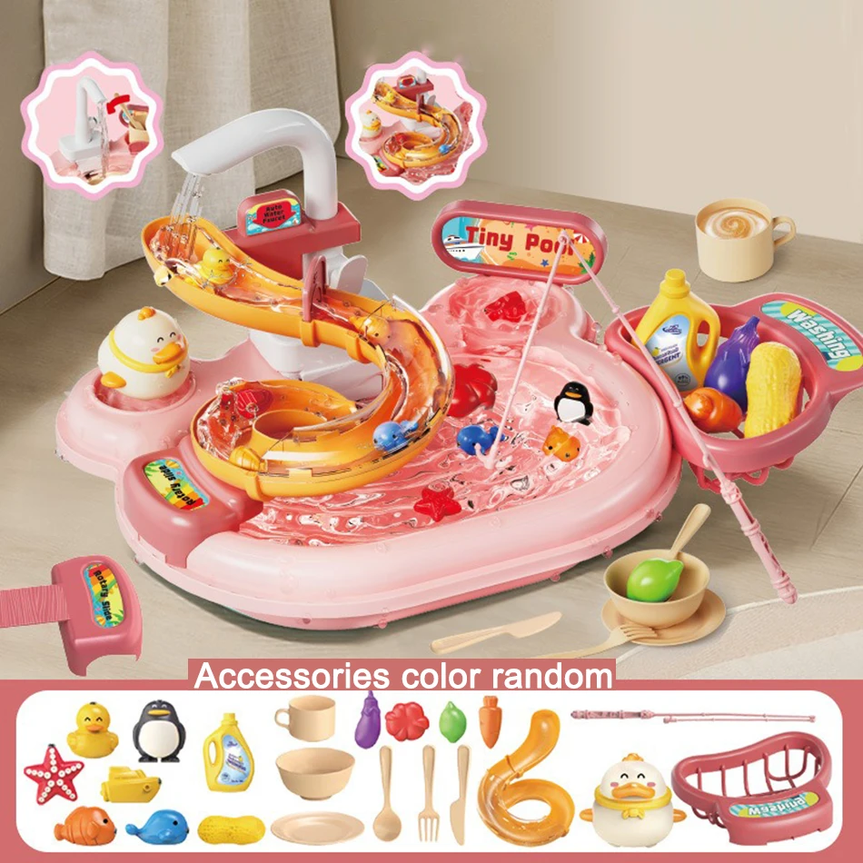 Kids Kitchen Sink Toys Electric Dishwasher Playing Toy With Running Water Pretend Play Food Fishing Toy Role Playing Girls Gift Kids Kitchen Sink Toys Electric Dishwasher Playing Toy With Running Water Pretend Play Food Fishing Toy Role Playing Girls Gift