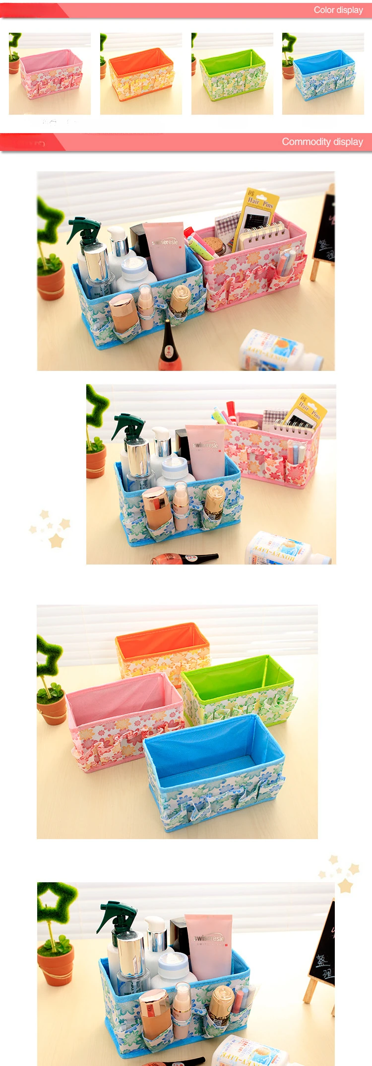 Organizer box makeup organizers Cosmetic Storage Box Bag Bright Color Foldable Stationary Container Makeup organizador watch box