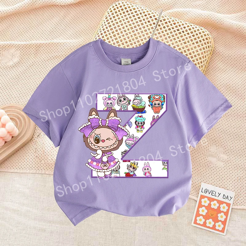 Labubu Letter A-Z Print T-shirt Cotton Summer Outdoor Wear Short Sleeve Girls Clothes Cute Top Cartoon Children Clothing Toddler Labubu Letter A-Z Print T-shirt Cotton Summer Outdoor Wear Short Sleeve Girls Clothes Cute Top Cartoon Children Clothing Toddler