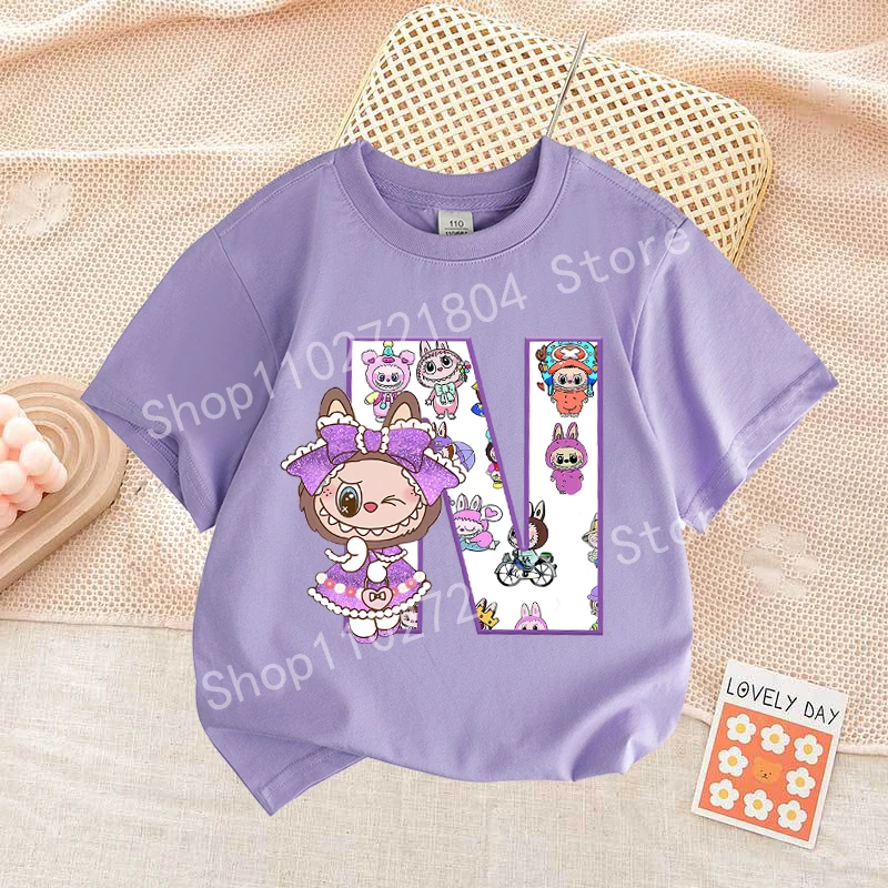 Labubu Letter A-Z Print T-shirt Cotton Summer Outdoor Wear Short Sleeve Girls Clothes Cute Top Cartoon Children Clothing Toddler Labubu Letter A-Z Print T-shirt Cotton Summer Outdoor Wear Short Sleeve Girls Clothes Cute Top Cartoon Children Clothing Toddler
