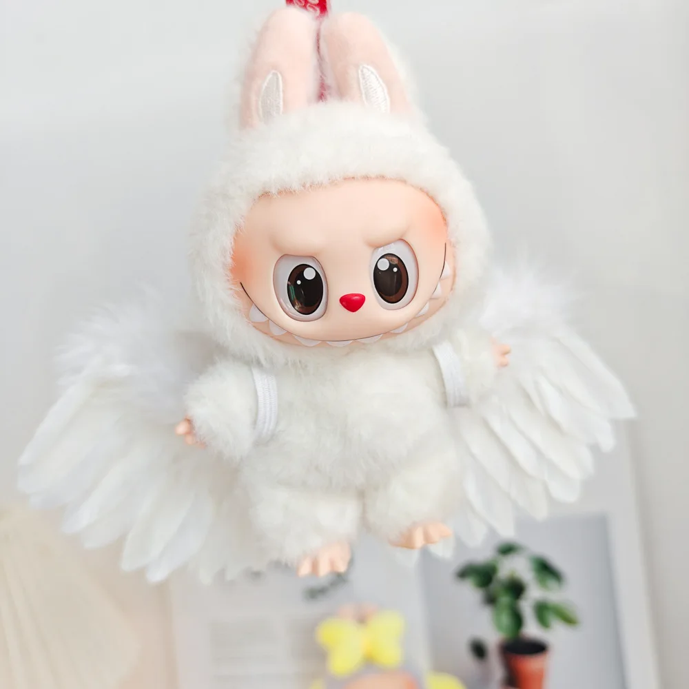 Doll Clothes Outfit Accessories for 15-17cm Labubu Black White Angel Feather Wings DIY Mini Dolls Clothing Girl Gift Doll Clothes Outfit Accessories for 15-17cm Labubu Black White Angel Feather Wings DIY Mini Dolls Clothing Girl Gift
