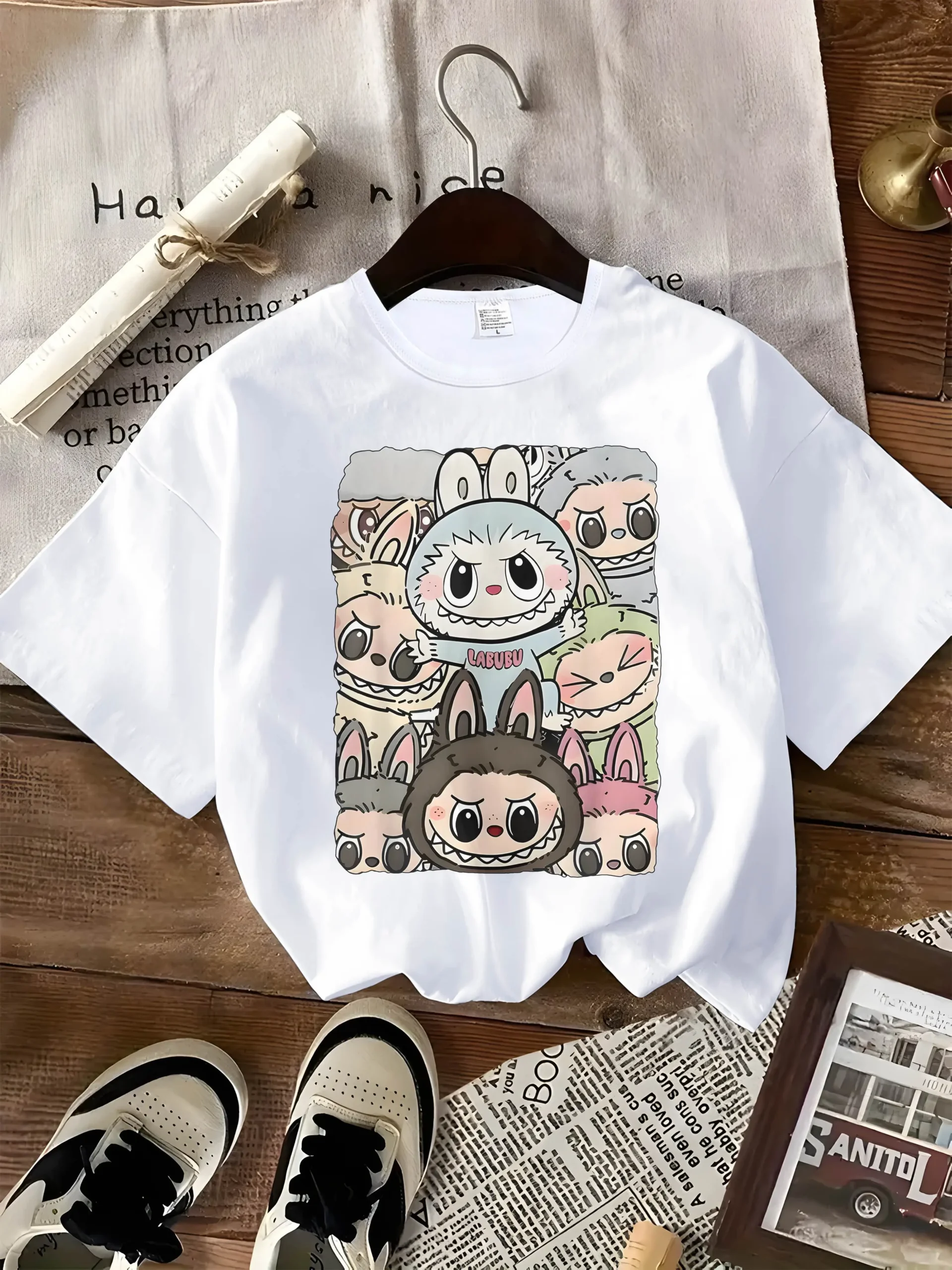 Cute Labubu Design T-shirt With A Classic Labubu Pose Is Suitable For Women's Casual Sportswear, Perfect For All Seasons