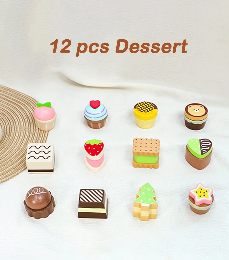 Wooden Kitchen Pretend Play Toys Afternoon Tea Sweet Desserts For Kids Playset Simulation Kitchen Educational Toys For Ages 3+