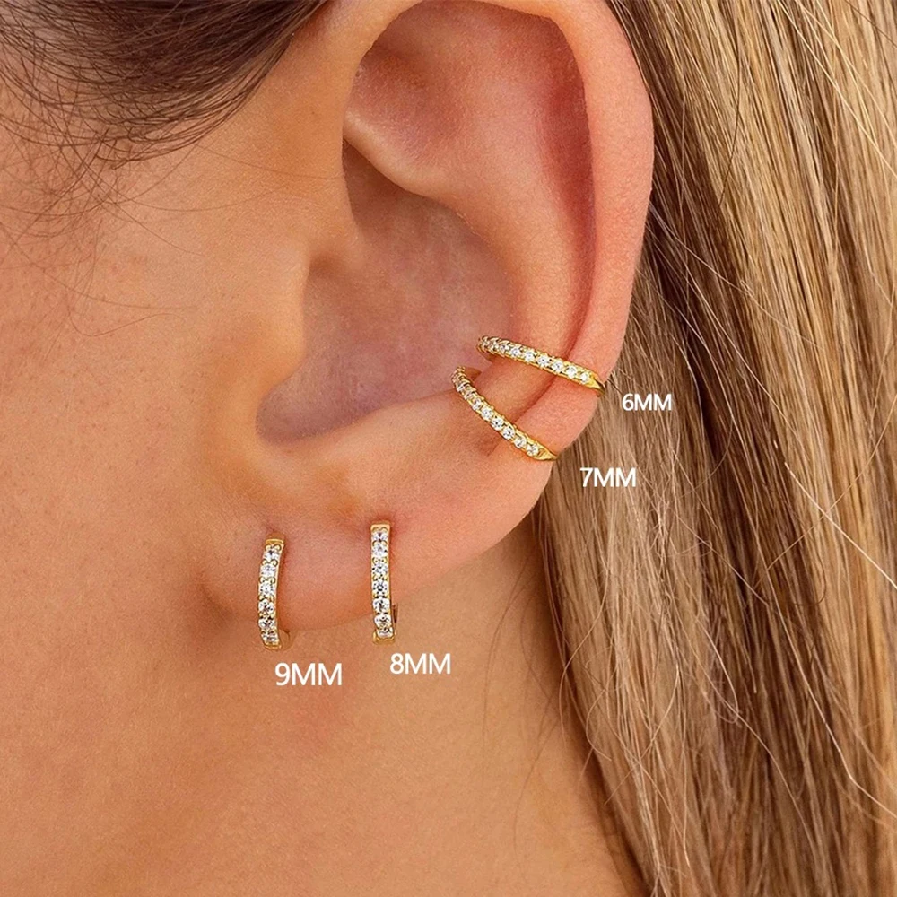 1 Pair Stainless Steel Cubic Zirconia Minimal Hoop Earrings for Women Small Huggie Thin Cartilage Helix Tragus Piercing Jewelry 1 Pair Stainless Steel Cubic Zirconia Minimal Hoop Earrings for Women Small Huggie Thin Cartilage Helix Tragus Piercing Jewelry