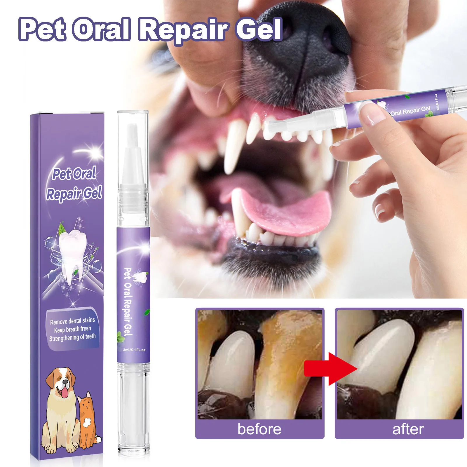 3ml Pet Oral Gel Cleaning Dog Cat Teeth, Bad Breath, For Tartar, No Need To Brush Teeth, Pet Breath Freshener Gel Care Cleaner 3ml Pet Oral Gel Cleaning Dog Cat Teeth, Bad Breath, For Tartar, No Need To Brush Teeth, Pet Breath Freshener Gel Care Cleaner