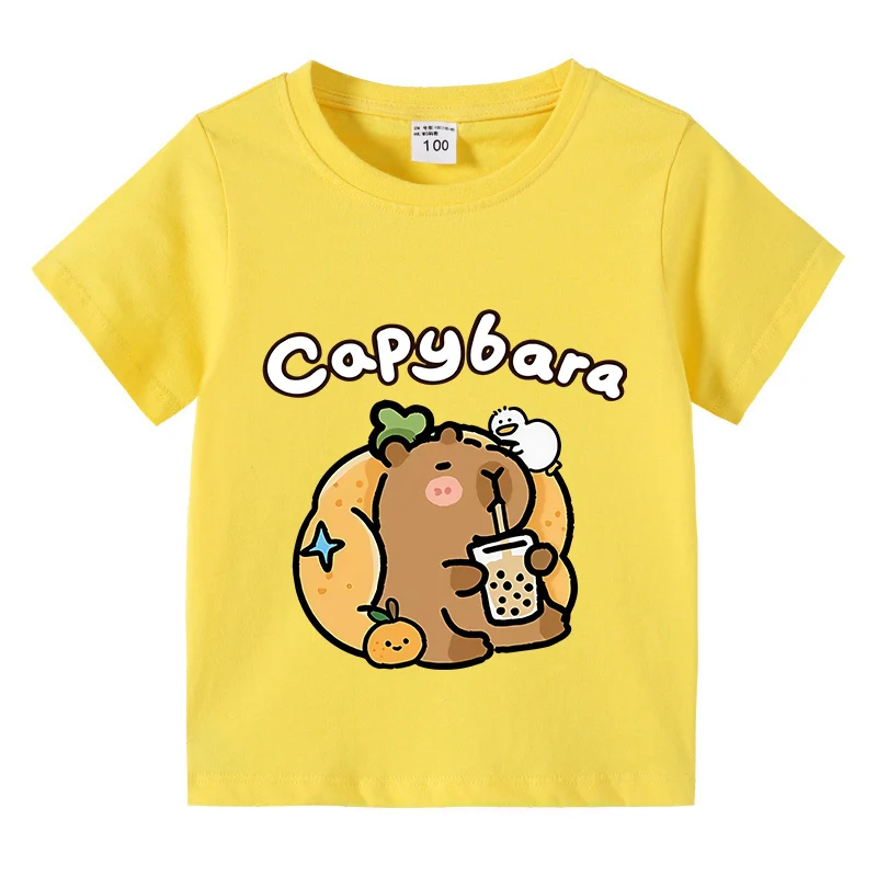 Children Cotton T-shirt Kids Capybara T-shirt 3-10Years Child Boys Cute Capibara Round Neck Tops Tee Kids Clothes For Summer