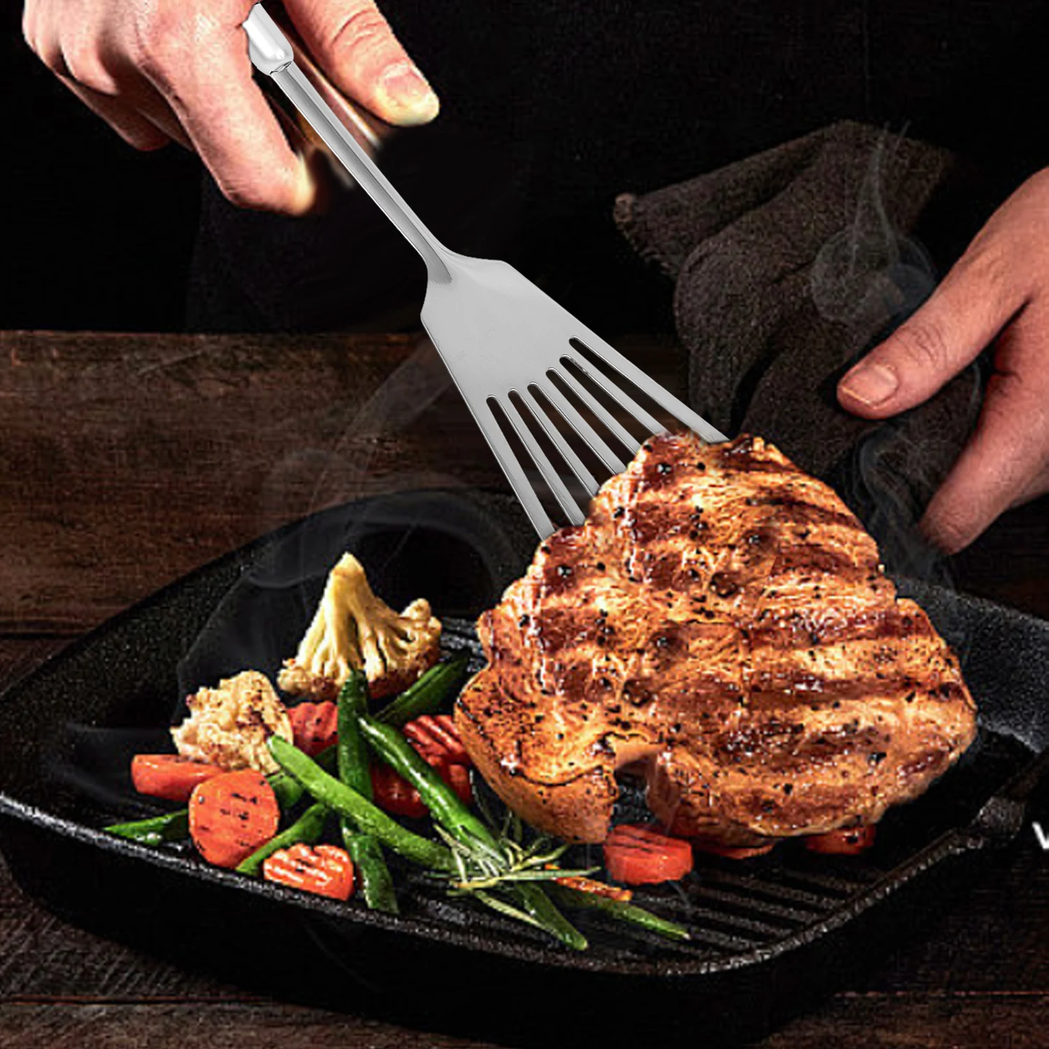 Stainless Steel Wood Handle Shovel Fried Fish Spatulas Steak Shovel Household Spoon Anti-hot Soup Spoon Kitchen Cooking Utensils Stainless Steel Wood Handle Shovel Fried Fish Spatulas Steak Shovel Household Spoon Anti-hot Soup Spoon Kitchen Cooking Utensils
