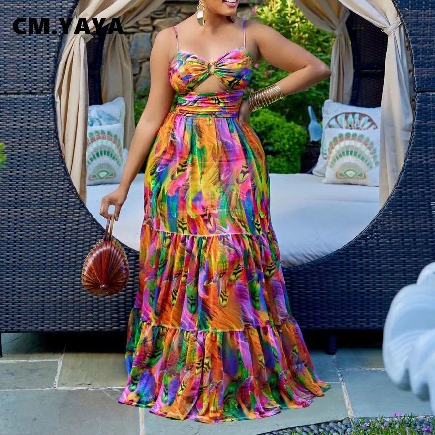 CMYAYA Elegant Women Spaghetti Strap Cutout Waist High Waist Big Swing Fit and Flare Maxi Long Dress 2022 Beach Sexy Boho Dress CMYAYA Elegant Women Spaghetti Strap Cutout Waist High Waist Big Swing Fit and Flare Maxi Long Dress 2022 Beach Sexy Boho Dress