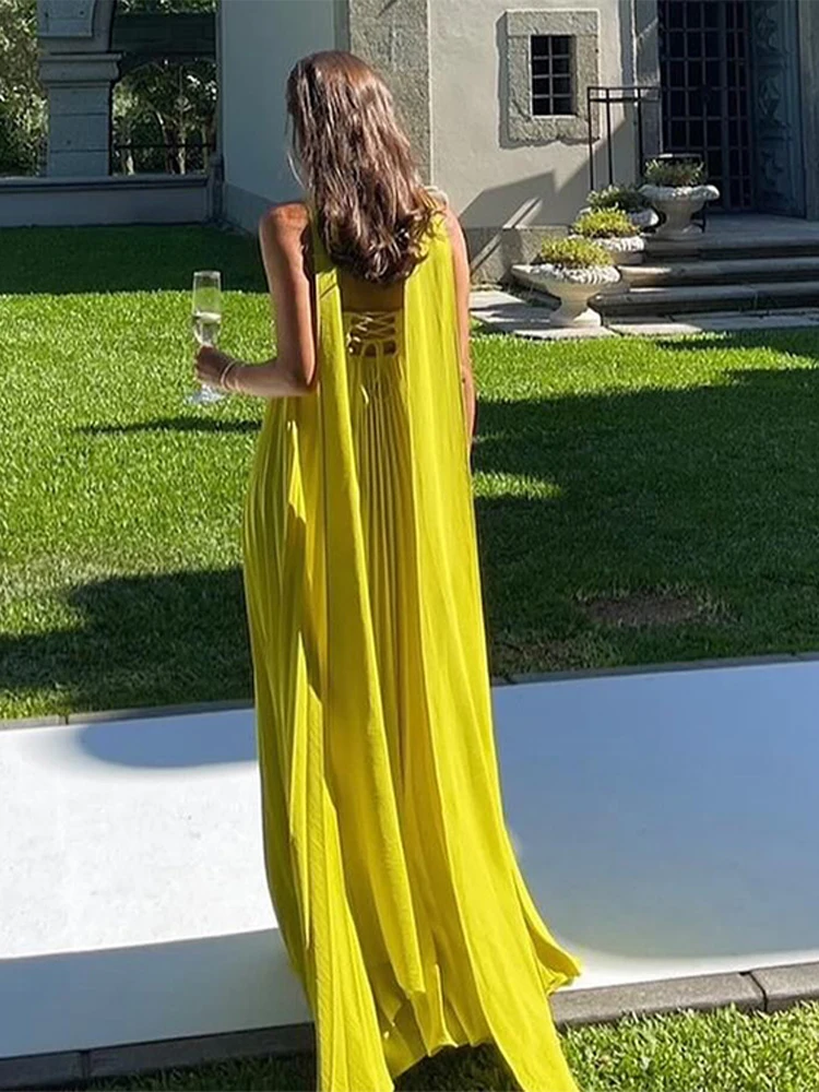 Strapless Ribbon Maxi Dress Women Elegant Sleeveless Backless Pleated Party Dresses Female 2025 Summer Sexy Lady Evening Vestido Strapless Ribbon Maxi Dress Women Elegant Sleeveless Backless Pleated Party Dresses Female 2025 Summer Sexy Lady Evening Vestido