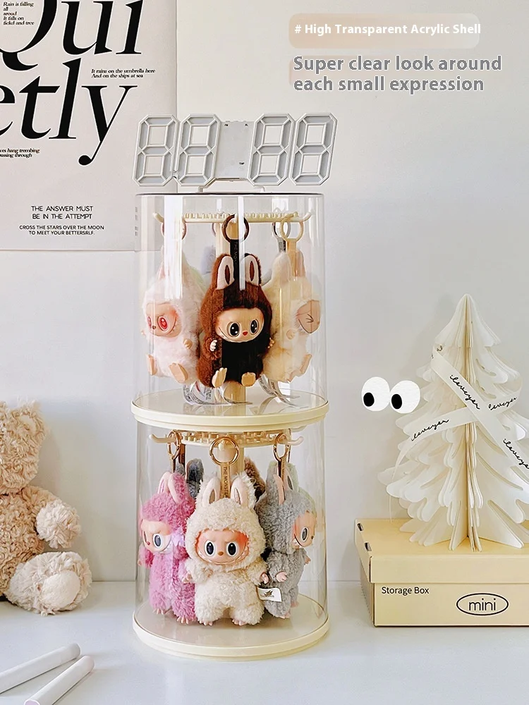 Labubu Pendant Display Box Rotating Transparent Labubu Doll Handmade Blind Box Storage Display Stand Decorative Ornament Gifts