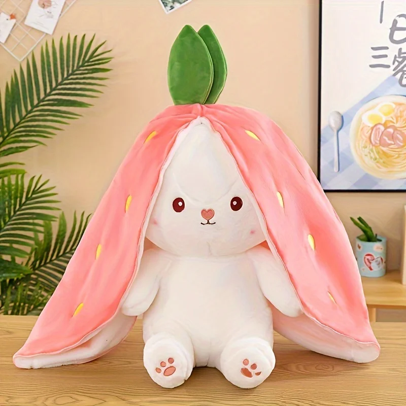 Bunny Stuffed Animal,Reversible Carrot Strawberry Bunny Plush Doll With Zipper Cute Soft Rabbit Toys Pillow Decoration Bunny Stuffed Animal,Reversible Carrot Strawberry Bunny Plush Doll With Zipper Cute Soft Rabbit Toys Pillow Decoration