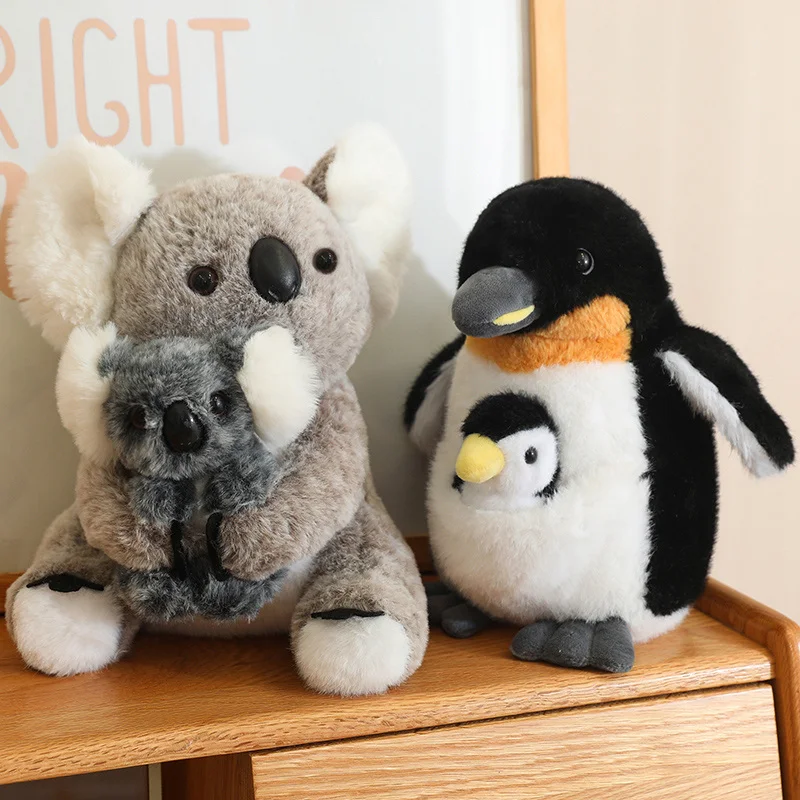 Artificial Creative Mother And Child Animal Plush Doll Koala Penguin Breeding Bag Plush Toy Birthday Gift For Boys And Girls