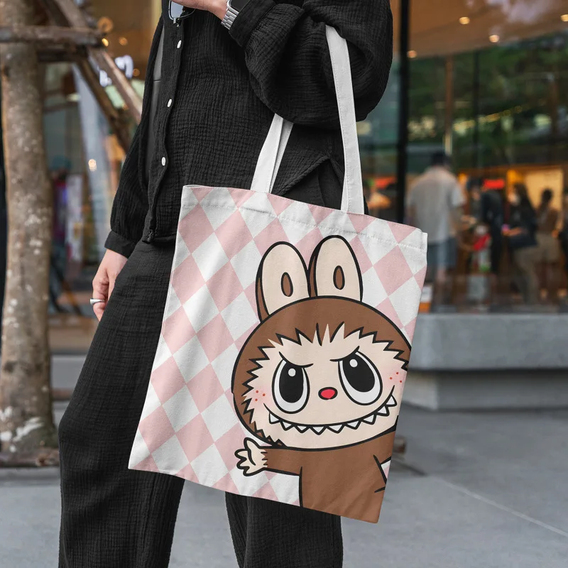 Hot 19 Styles Labubu Canvas Storage Bag Female Cute Cartoon Shopping HandBag Casual Student Shoulder Bag