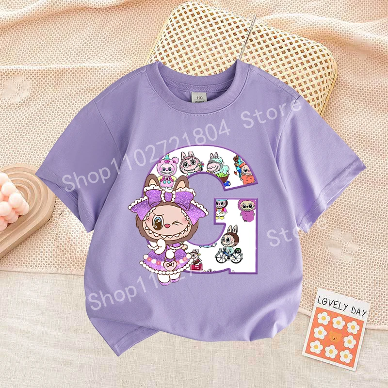 Labubu Letter A-Z Print T-shirt Cotton Summer Outdoor Wear Short Sleeve Girls Clothes Cute Top Cartoon Children Clothing Toddler Labubu Letter A-Z Print T-shirt Cotton Summer Outdoor Wear Short Sleeve Girls Clothes Cute Top Cartoon Children Clothing Toddler