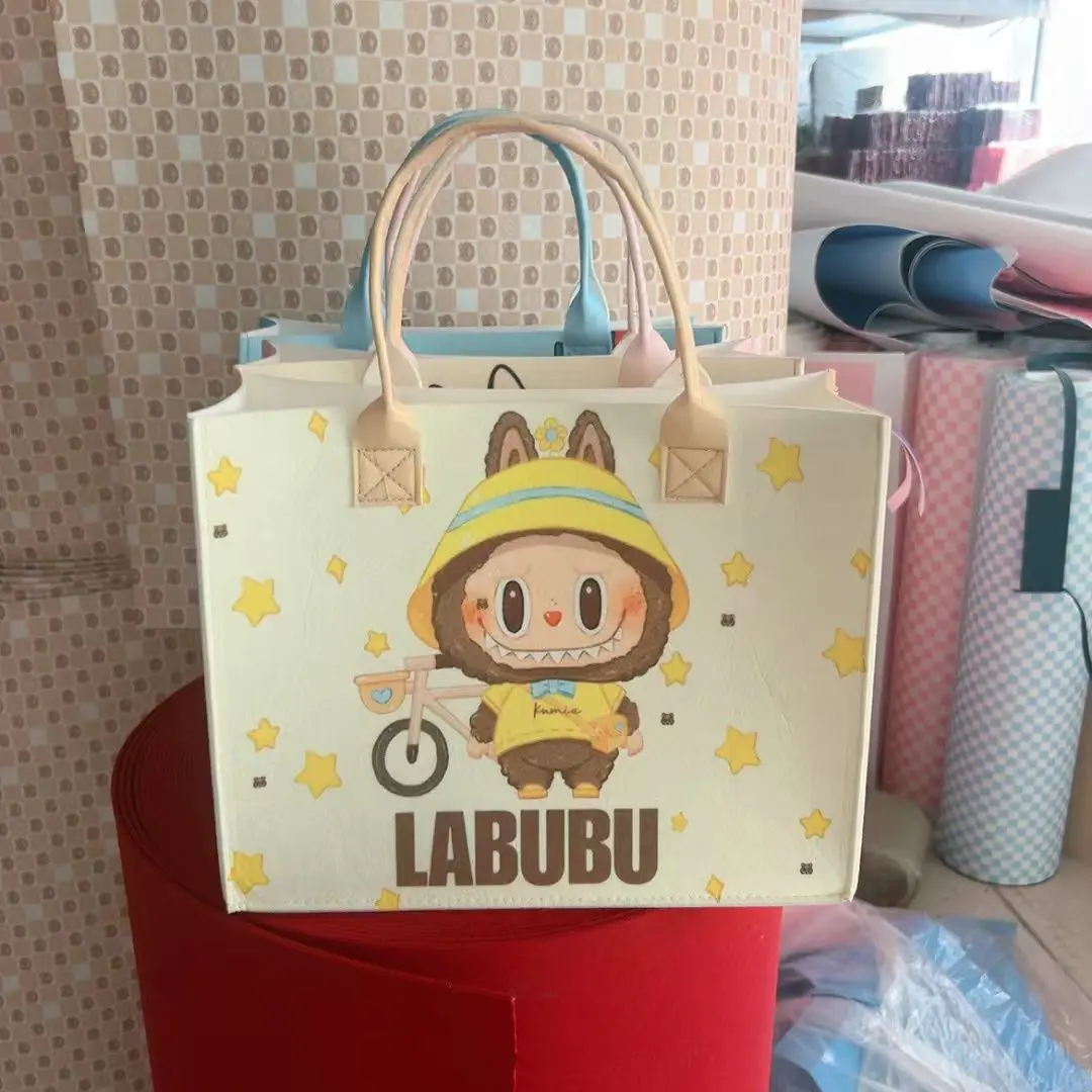 Labubu Creative Cartoon Anime Periphery Cute Print Student One Shoulder Hand Felt Bag Portable Open Large Capacity Travel Bag Labubu Creative Cartoon Anime Periphery Cute Print Student One Shoulder Hand Felt Bag Portable Open Large Capacity Travel Bag