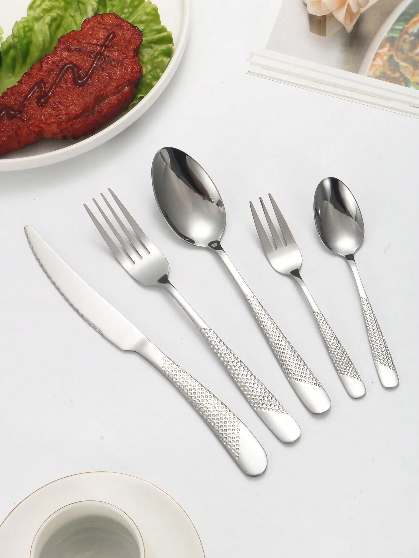 6pc/30pc Stainless steel silver high-end star diamond tableware set knife, fork and spoon dessert fork and spoon 6pc/30pc Stainless steel silver high-end star diamond tableware set knife, fork and spoon dessert fork and spoon