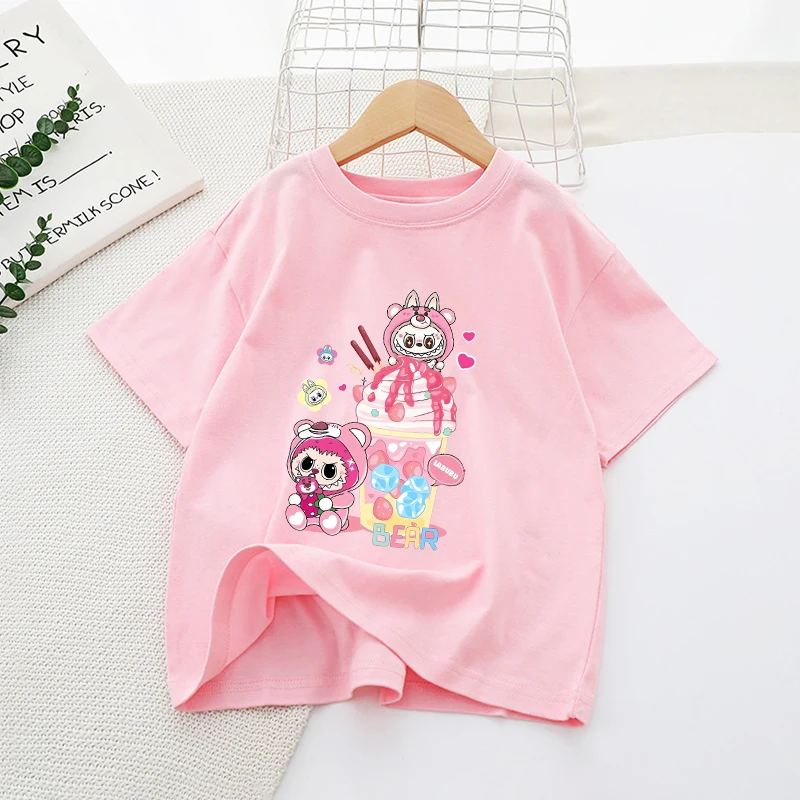 Labubu Girl Pink T-shirt Cotton Cute Anime Tees Short Sleeve Trend Kawaii Cartoon Kids Casual Street Clothes Party Birthday Gift Labubu Girl Pink T-shirt Cotton Cute Anime Tees Short Sleeve Trend Kawaii Cartoon Kids Casual Street Clothes Party Birthday Gift