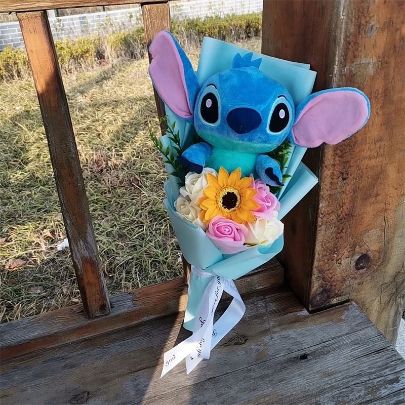 Lilo & Stitch Bouquet Major Holiday Gift PVC Rose Sunflower Anime Stuffed Doll Birthday Girl Valentine'S Christmas Day Girl Gift Lilo & Stitch Bouquet Major Holiday Gift PVC Rose Sunflower Anime Stuffed Doll Birthday Girl Valentine'S Christmas Day Girl Gift