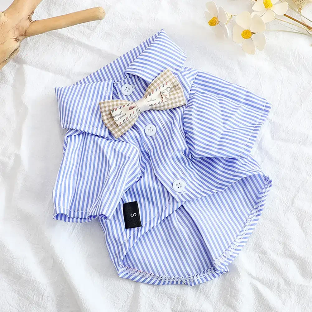 2024 Pet Dog Clothes Bowknot Striped Shirts for Dogs Clothing Cat Small Thin Summer Blue Fashion Boy Girl Chihuahua Pet Products