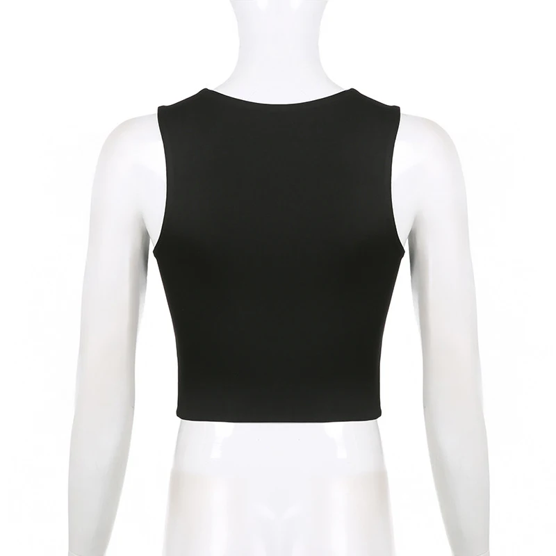Sleeveless  Collar Crop Top Women Tank Tops Casual   Y2K  Summer 2024  Black T Shirts Sexy