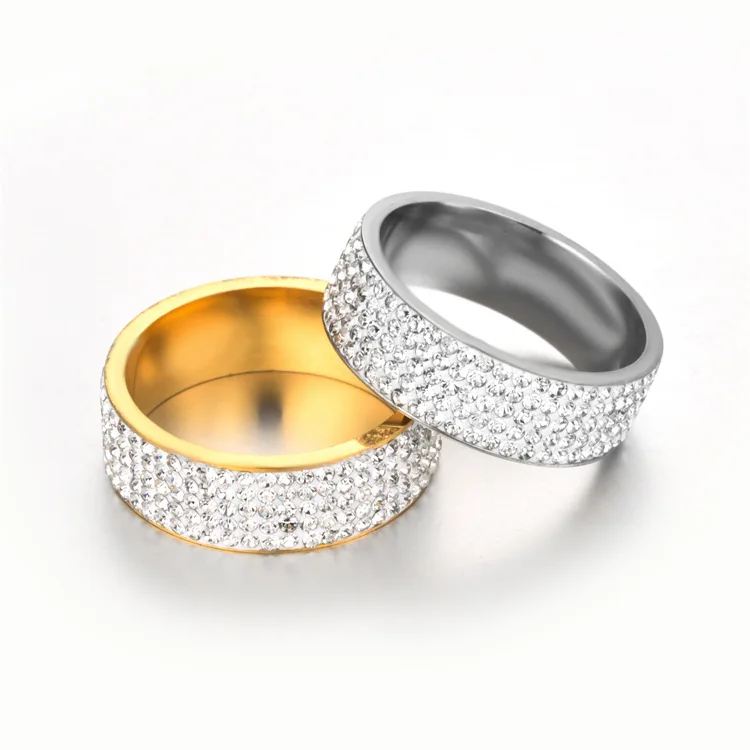 Hot Sale Vintage Retro Style Steel Ring for Women 5 Row Clear Crystal Jewelry Fashion Stainless Steel Engagement Wedding Rings Hot Sale Vintage Retro Style Steel Ring for Women 5 Row Clear Crystal Jewelry Fashion Stainless Steel Engagement Wedding Rings