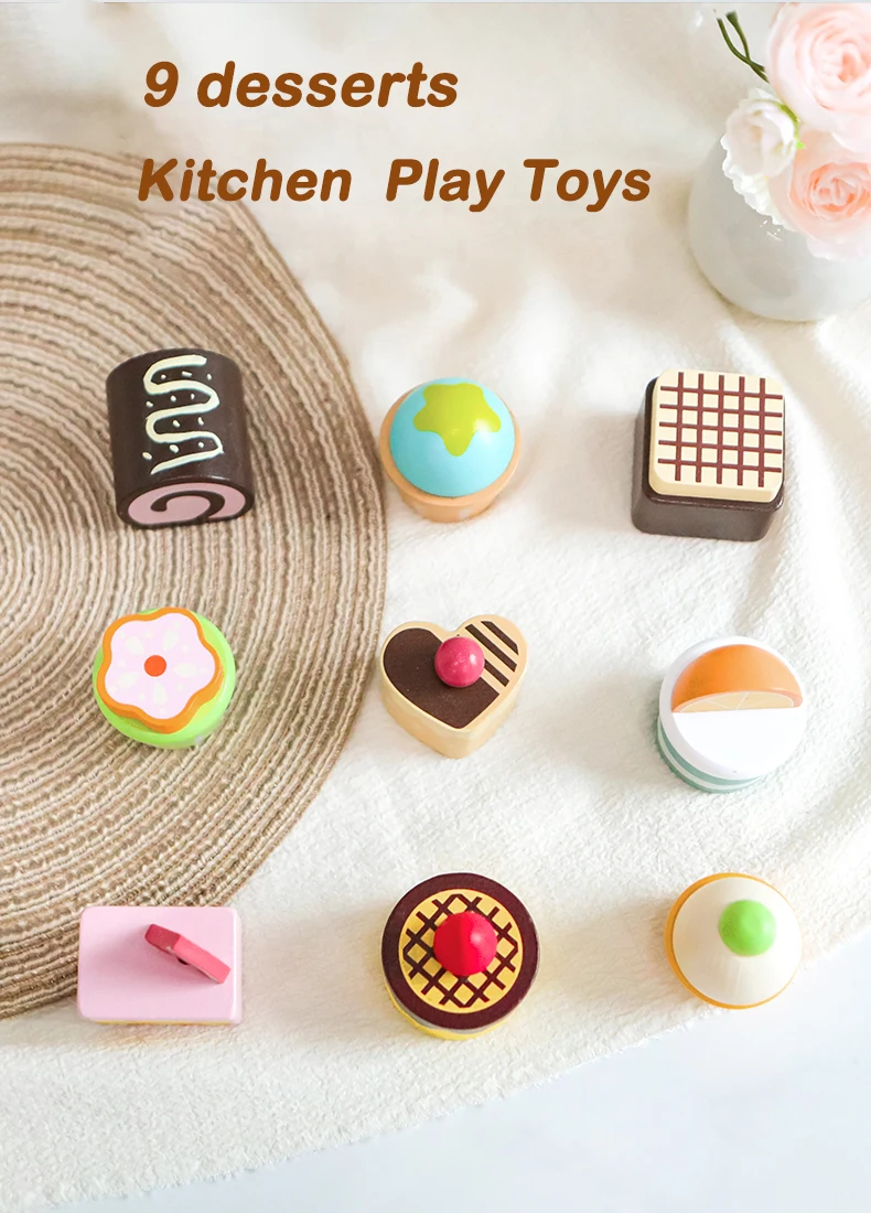 Wooden Kitchen Pretend Play Toys Afternoon Tea Sweet Desserts For Kids Playset Simulation Kitchen Educational Toys For Ages 3+