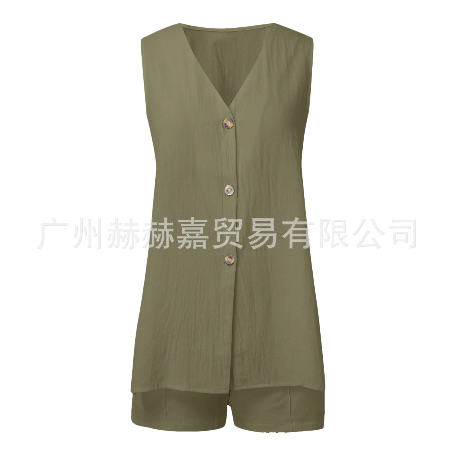 White Cotton Set For Women's Fashion Sexy Hollow Button Long Sleeveless Top Shorts Elastic Waist Comfortable Home Suit Women's White Cotton Set For Women's Fashion Sexy Hollow Button Long Sleeveless Top Shorts Elastic Waist Comfortable Home Suit Women's