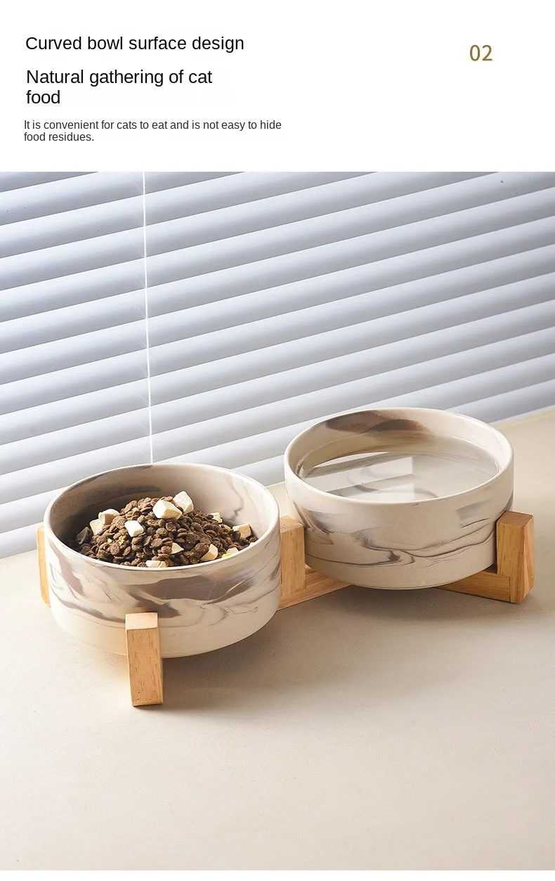 Marbling Ceramic Cat and Dog Bowl Medium Large Dog Feeding and Feeding Double Bowl with Wooden Rack Pet Puppy Accessories Marbling Ceramic Cat and Dog Bowl Medium Large Dog Feeding and Feeding Double Bowl with Wooden Rack Pet Puppy Accessories