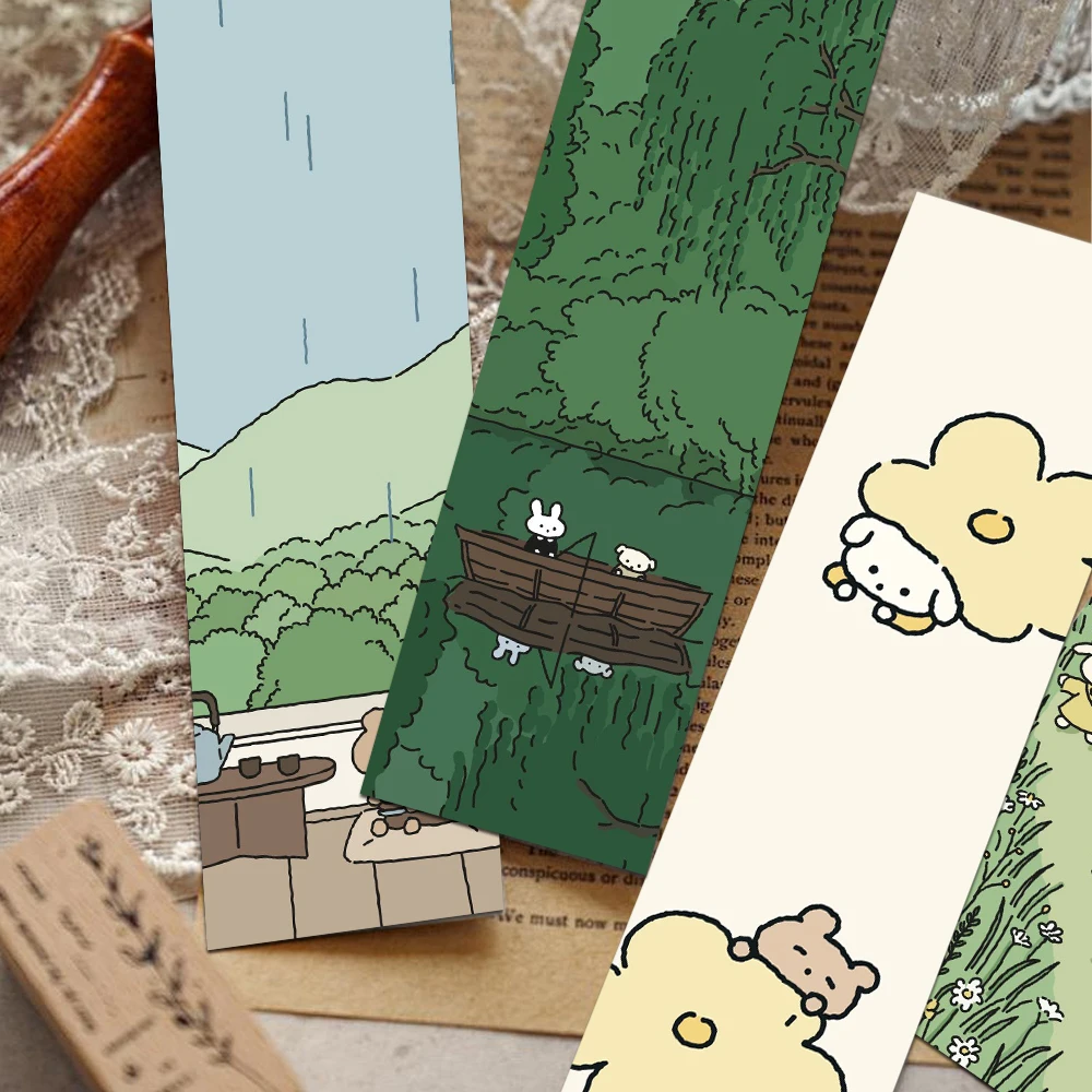 30pcs Japanese Cartoon Leisure Time Bookmarks Decoration Card Reading Pages Books Tagged Stationary Supplies Aesthetic Bookmarks