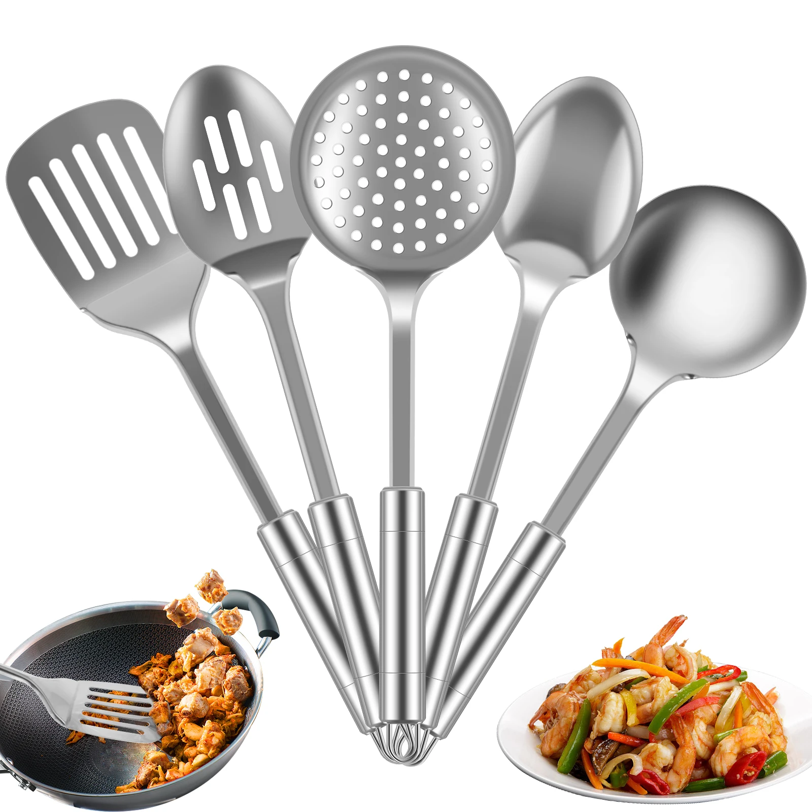 5Pcs Kitchen Cooking Utensils Set Stainless Steel Shovel Soup Spoon Spatula Utensils Dinnerware Cooking Tools Kitchen Gadgets 5Pcs Kitchen Cooking Utensils Set Stainless Steel Shovel Soup Spoon Spatula Utensils Dinnerware Cooking Tools Kitchen Gadgets