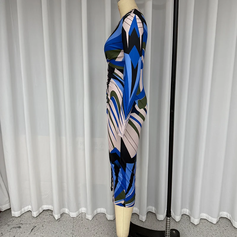 Wefads Long Dress Women Clothing Printed Long Sleeve V Neck Pleated Nipped Waist Slim Slit Casual Dresses Streetwear Wefads Long Dress Women Clothing Printed Long Sleeve V Neck Pleated Nipped Waist Slim Slit Casual Dresses Streetwear
