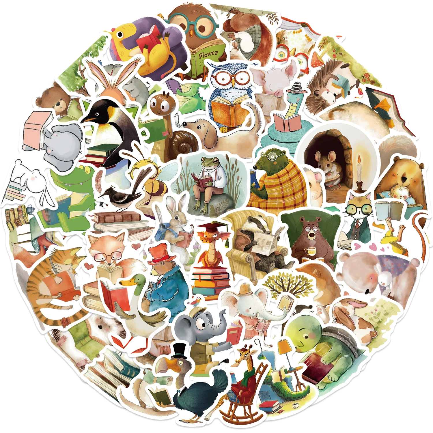 50PCS Animal Bookish Reading Sticker For Scrapbooking Korean Stationery School Supplies Aesthetic Children's Decoration 50PCS Animal Bookish Reading Sticker For Scrapbooking Korean Stationery School Supplies Aesthetic Children's Decoration