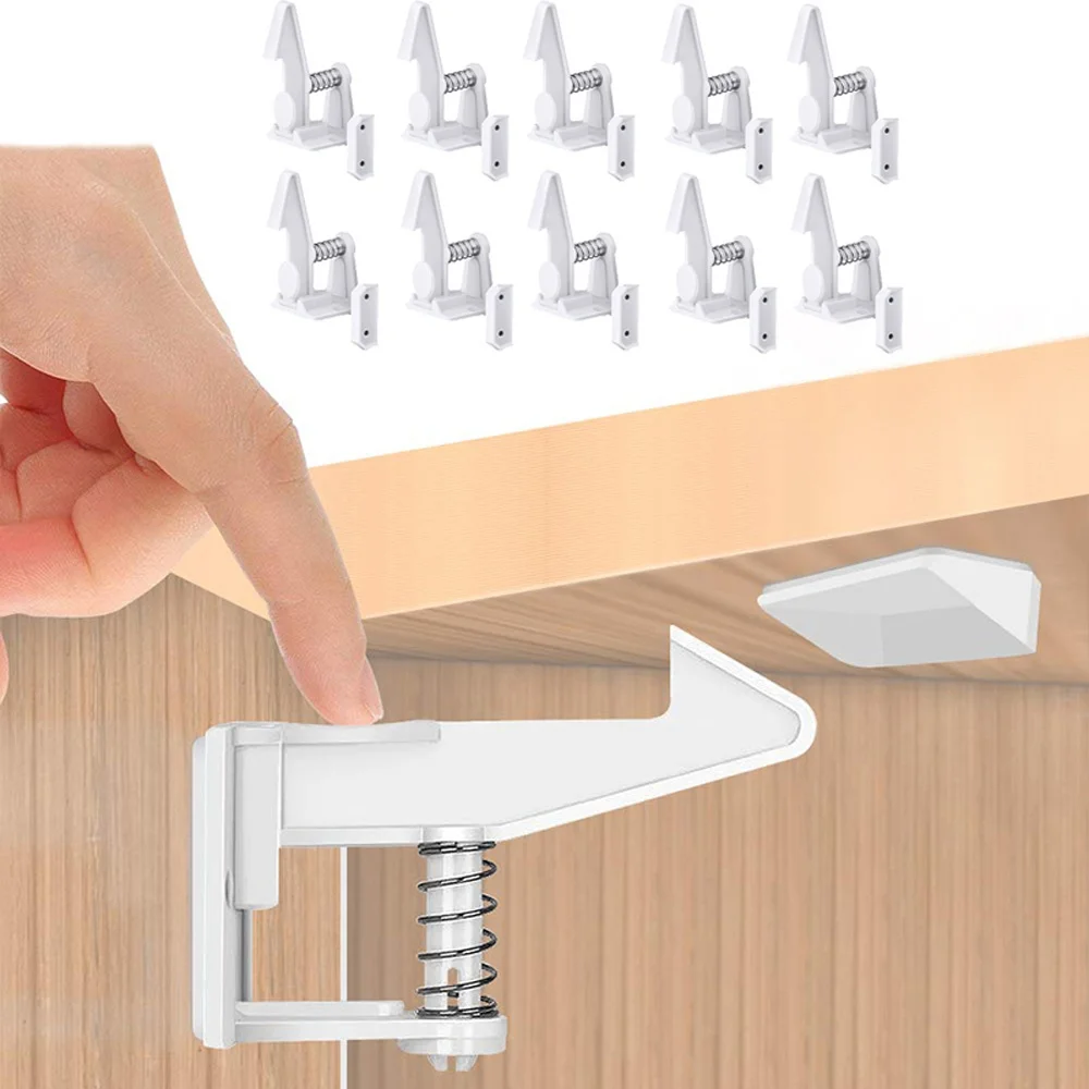10pcs Baby Safety Invisible Security Drawer Lock No Punching Children Protection Cupboard Cabinet Door Drawer Safety Locks